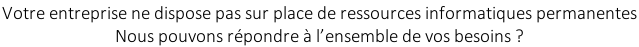 Votre entreprise ne dispose pas sur place de ressources informatiques permanentes  Nous pouvons répondre à l’ensemble de vos besoins ?